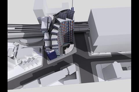 MJP's original proposal for how flats over Southwark Tube station could look - with Palestra to the right